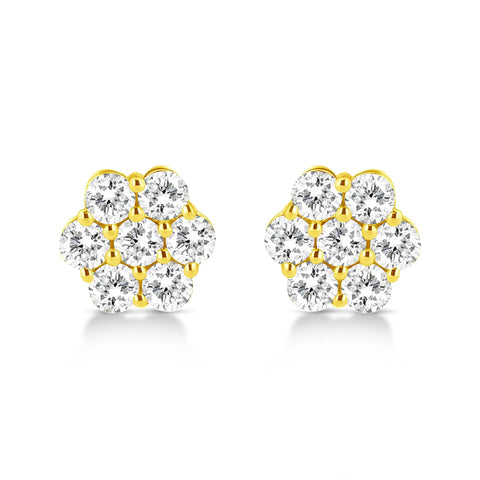 14K Yellow Gold 1/2 Cttw Brilliant Round Cut Diamond Floral Cluster Stud Earrings with Pushbacks (J-K Color, VS2-SI1 Clarity)