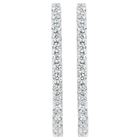 14K White Gold 2.0 Cttw Round Brilliant Cut Diamond Oblong Hinged Leverback Hoop Earrings (I-J Color, I1-I2 Clarity)