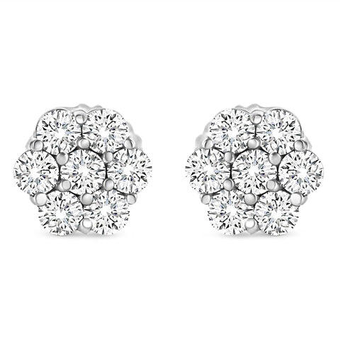 14K White Gold 1/3 Cttw Floral Cluster Diamond Stud Earrings with Screw backs (I-J Color, SI2-I1 Clarity)