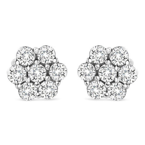 14K White Gold 1/2 cttw Round-Cut Diamond Floral Stud Earrings (I-J Color, SI2-I1 Clarity)