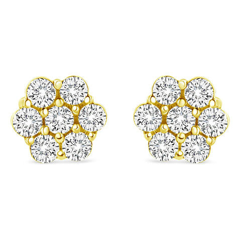 14K Yellow Gold 1/2 Cttw Round Brilliant Cut Diamond Floral Cluster Screwback Stud Earrings (I-J Color, SI2-I1 Clarity)