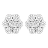 14K White Gold 7 Stone Floral Cluster Round Brilliant Cut Diamond Stud Earrings with Screw Backs(I-J, SI2-I1) - Pack Of: 1