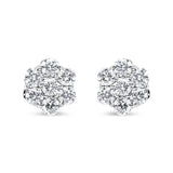 14K White Gold 7 Stone Floral Cluster Round Brilliant Cut Diamond Stud Earrings with Screw Backs(I-J, SI2-I1) - Pack Of: 1