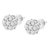 14K White Gold 7 Stone Floral Cluster Round Brilliant Cut Diamond Stud Earrings with Screw Backs(I-J, SI2-I1) - Pack Of: 1