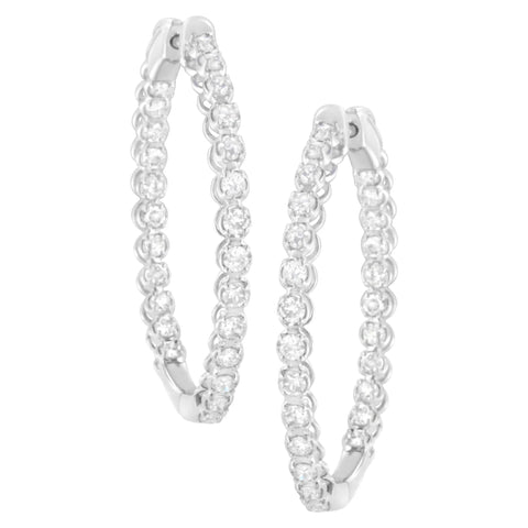 14K White Gold 2 cttw Diamond Hoop Earrings (I-J Clarity, I1-I2 Color)