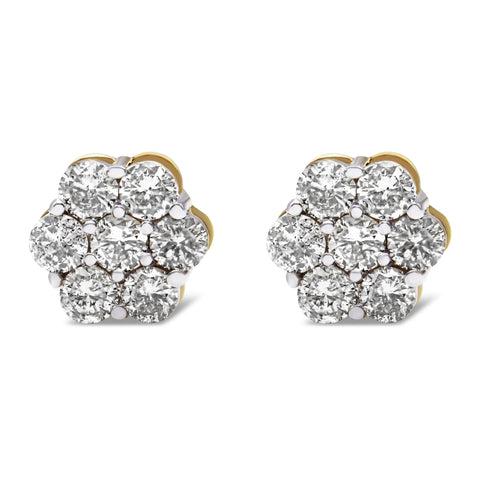 14K Yellow Gold 2.0 Cttw Diamond Floral Cluster Stud Earring with Screw Back (H-I Color, SI1-SI2 Clarity)