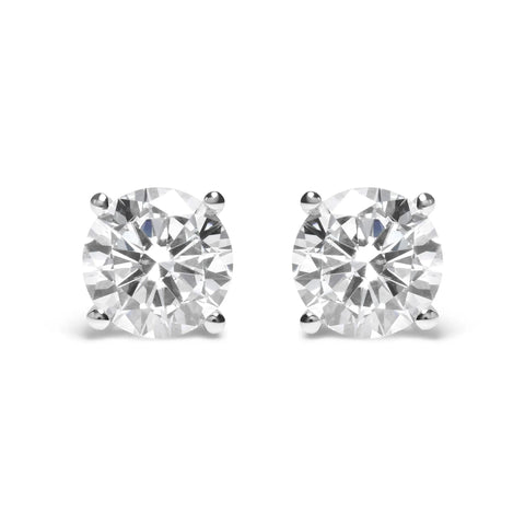 14K White Gold Round Brilliant-Cut Lab Grown Diamond Classic 4-Prong Stud Earrings with Screw Backs (G-H Color. VS1-VS2 Clarity)