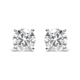 14K White Gold Round Brilliant-Cut Lab Grown Diamond Classic 4-Prong Stud Earrings with Screw Backs (G-H Color. VS1-VS2 Clarity)