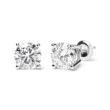 14K White Gold Round Brilliant-Cut Lab Grown Diamond Classic 4-Prong Stud Earrings with Screw Backs (G-H Color. VS1-VS2 Clarity)