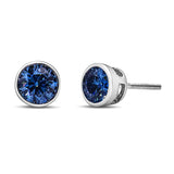 14K White Gold 1.0 Cttw Blue Lab Grown Diamond Screw-Back Classic Bezel Solitaire Stud Earrings (Blue Color, VS2-SI1 Clarity)