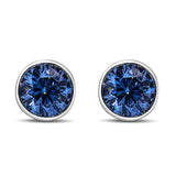 14K White Gold 1.0 Cttw Blue Lab Grown Diamond Screw-Back Classic Bezel Solitaire Stud Earrings (Blue Color, VS2-SI1 Clarity)