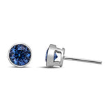 14K White Gold 1.0 Cttw Blue Lab Grown Diamond Screw-Back Classic Bezel Solitaire Stud Earrings (Blue Color, VS2-SI1 Clarity)