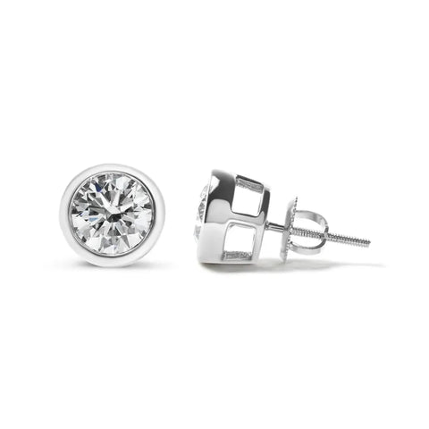 14K White Gold Lab Grown Diamond Screw-Back Classic Bezel Solitaire Stud Earrings (G-H Color, VS2-SI1 Clarity)