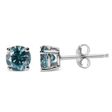 14K Gold Round Brilliant Cut Lab Grown Blue Diamond 4-Prong Classic Solitaire Stud Earrings with Pushbacks - Pack Of: 1