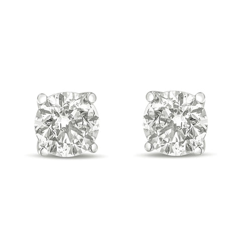 14K Gold 1.0 Carat Round Brilliant Cut Lab Grown White Diamond 4-Prong Classic Solitaire Stud Earrings - Pack Of: 1