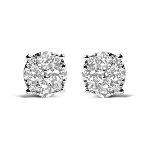 14K White Gold 2.00 Cttw Lab Grown Diamond Cluster Stud Earrings (G-H Color, VS1-VS2 Clarity)