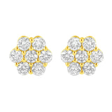 14K Yellow Gold 1.0 Cttw Diamond Flower Earring (J-K Color, I1-I2 Clarity)