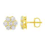 14K Yellow Gold 1.0 Cttw Diamond Flower Earring (J-K Color, I1-I2 Clarity)