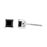 14K White Gold Princess-Cut Treated Black Diamond Classic 4-Prong Stud Earrings