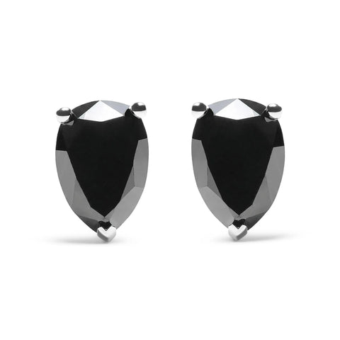 14K White Gold Treated Black Pear Shaped Solitaire Diamond 3 Prong Stud Earrings (Black Color, VS2-SI1 Clarity)