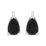 14K White Gold Treated Black Pear Shaped Solitaire Diamond 3 Prong Stud Earrings (Black Color, VS2-SI1 Clarity)