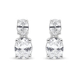 14K White Gold 1.0 Cttw Oval Lab Grown Diamond 2 Stone Drop and Dangle Stud Earrings (G-H Color, VS2-SI1 Clarity)