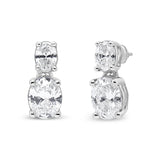 14K White Gold 1.0 Cttw Oval Lab Grown Diamond 2 Stone Drop and Dangle Stud Earrings (G-H Color, VS2-SI1 Clarity)