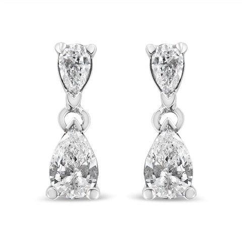 14K White Gold Pear Shape Lab Grown Diamond Dangle Stud Earrings (G-H Color, VS2-SI1 Clarity)