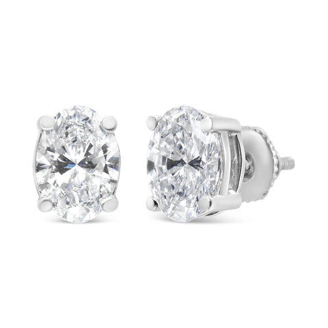 14K White Gold Lab Grown Oval Solitaire Diamond Stud Earrings (F-G Color, VS2-SI1 Clarity)