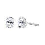 14K White Gold Lab Grown Oval Solitaire Diamond Stud Earrings (F-G Color, VS2-SI1 Clarity)