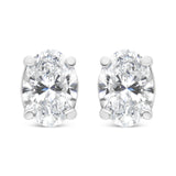 14K White Gold Lab Grown Oval Solitaire Diamond Stud Earrings (F-G Color, VS2-SI1 Clarity)