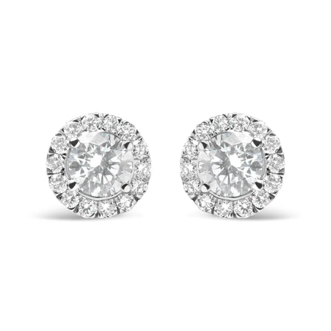 14K White Gold Lab Grown Diamond Solitaire Stud Earrings with Halo (2.00 Cttw, F-G Color, VS2-SI1 Clarity