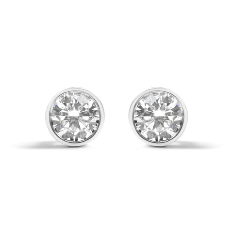 14K White Gold 5/8 Cttw Bezel Set Lab Grown Round Diamond Screw-Back Solitaire Stud Earrings (G-H Color, VS2-SI1 Clarity)