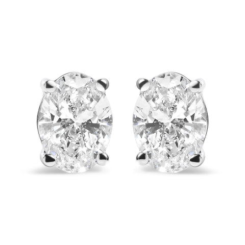 14K White Gold Prong Set Lab Grown Oval Diamond Solitaire Stud Earring (F-G Color, VS1-VS2 Clarity)