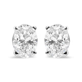 14K White Gold Prong Set Lab Grown Oval Diamond Solitaire Stud Earring (F-G Color, VS1-VS2 Clarity)