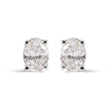 14K White Gold Prong Set Lab Grown Oval Diamond Solitaire Stud Earring (F-G Color, VS1-VS2 Clarity)