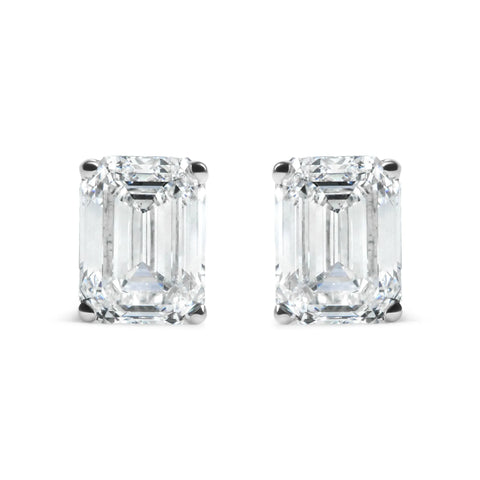 14K White Gold 2.0 Cttw Emerald Cut Lab Grown Diamond Solitaire Stud Earrings (G-H Color, VS1-VS2 Clarity)