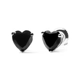 14K White Gold 1.00 Cttw Heart Cut Black Diamond Stud Earrings