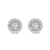 14K White Gold 3/4 Cttw Lab Grown Diamond Solitaire With Halo Stud Earrings (G-H Color, VS2-SI1 Clarity)