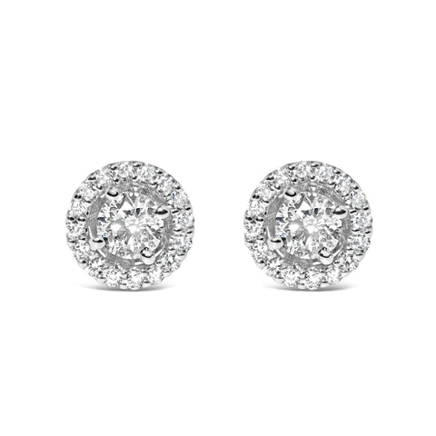 14K White Gold 3/4 Cttw Lab Grown Diamond Solitaire With Halo Stud Earrings (G-H Color, VS2-SI1 Clarity)