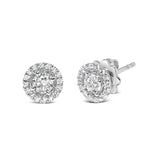 14K White Gold 3/4 Cttw Lab Grown Diamond Solitaire With Halo Stud Earrings (G-H Color, VS2-SI1 Clarity)