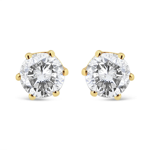 14 Karat Yellow Gold 3/4 CTTW Diamond Solitaire 6 Prong Stud Earrings