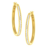 14 Karat Yellow Gold 1/2 Carat Total Weight Channel Set Diamond Classic Hoop Earrings