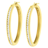 14 Karat Yellow Gold 1/2 Carat Total Weight Channel Set Diamond Classic Hoop Earrings