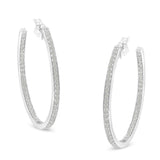 14 Karat White Gold 1 CTTW Round Diamond Hoop Earrings