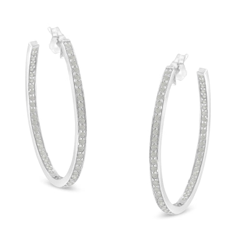 14 Karat White Gold 1 CTTW Round Diamond Hoop Earrings