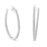 14 Karat White Gold 1 CTTW Round Diamond Hoop Earrings