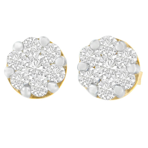 14 Karat Yellow Gold 1ct. Total Diamond Weight Diamond Stud Earrings