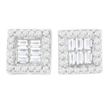 14 Karat White Gold 1 CTTW Round and Baguette Diamond Stud Earrings