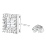 14 Karat White Gold 1 CTTW Round and Baguette Diamond Stud Earrings